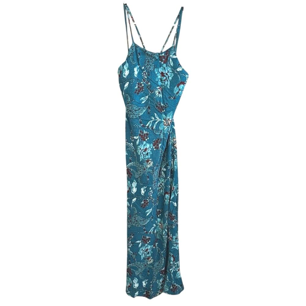 Band of the Free Teal Floral Wrap Maxi Dress Medium Boho Festival